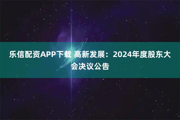 樂(lè)信配資APP下載 高新發(fā)展：2024年度股東大會(huì)決議公告